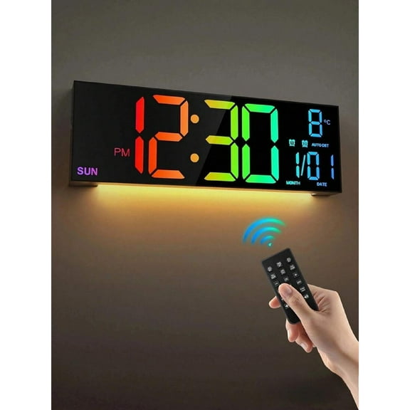 16-Inch Black LED Digital Wall Clock with Remote Control, Temperature Display & Auto-Dimming for Stylish Home Decor