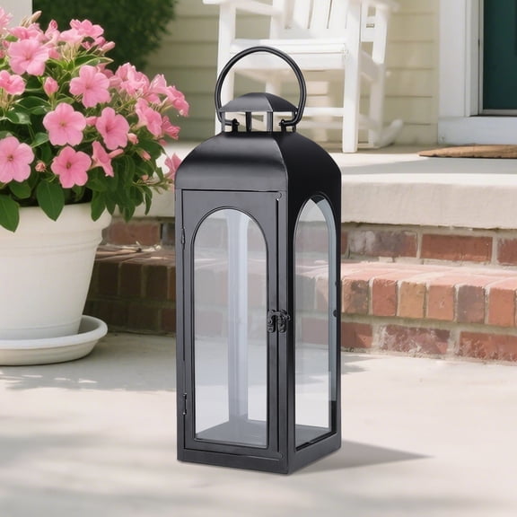 16 Inch Black Metal Candle Lantern,Vintage Decorative Hanging/Tabletop Lantern,Black Metal Lantern,for Patio, Porch & Indoor Home Decor