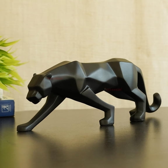 16 Inch Black Panther Statue, Geometric Modern Animal Sculpture, Decorative Home and Office Figurine