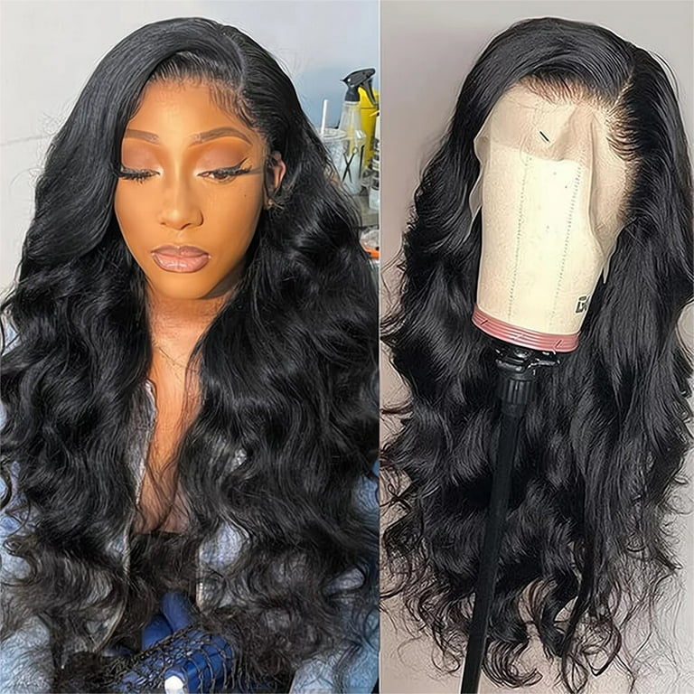 New 16inch Natural Black Deep Wave Hunan shops Hair Lace Closuee Wig