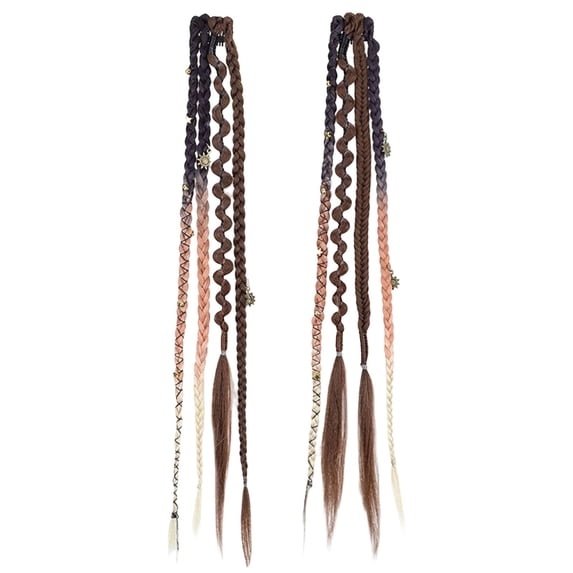 16 Inch Bohemian Bead Clip Braid Style D, 2Pcs Synthetic Braided Hair Extensions with Beads and Charms for Women Daily Party Decor