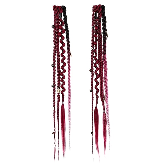 16-Inch Bohemian Style Bead Clip Braid B, Hand-Woven Synthetic Hair Extension with Exquisite Beads, 2-Pack Fairy Braid for Holiday Party Wear