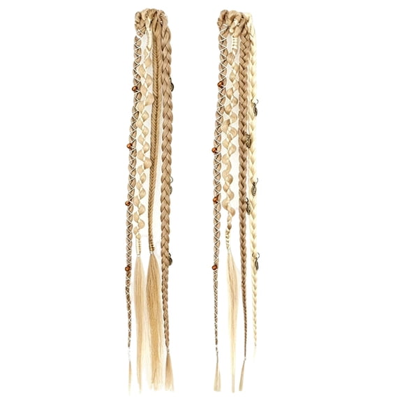 16-Inch Bohemian Style Beaded Clip-In Hair Braids, Set of 2 Synthetic Dreadlock Extensions with Daily Wear Beads and Charms, Style A