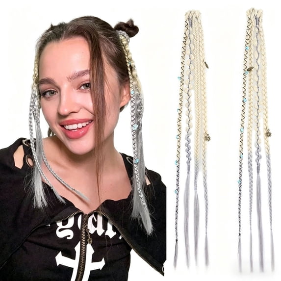 16 Inch Boho Braided Hair Clip Extensions, 2 Pack Synthetic Woven Hair Pieces