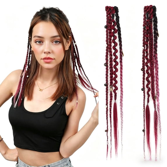 16 Inch Boho Braided Hair Clip Extensions, 2 Pack Synthetic Woven Hair Pieces