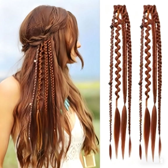 16 Inch Boho Braided Hair Clip Extensions, 2 Pack Synthetic Woven Hair Pieces
