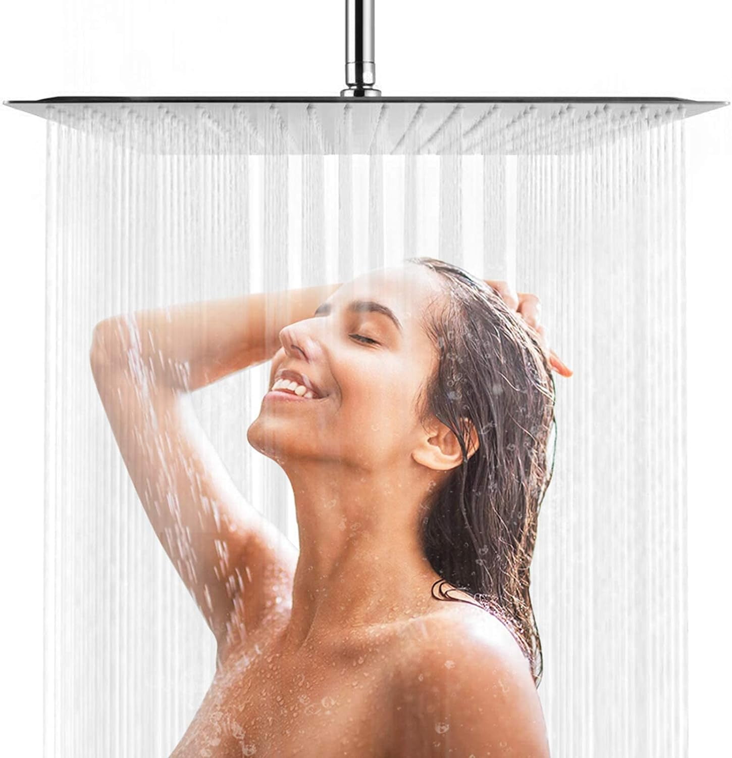 16 Inch Brushed Nickel Rain Shower Head, Square Ultra Thin 304 ...