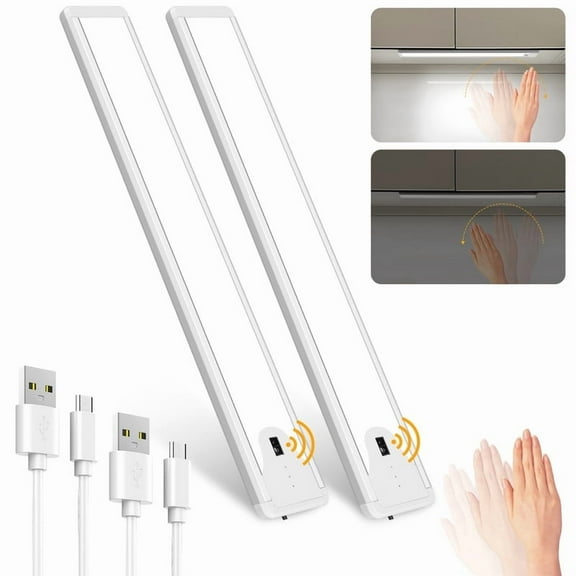 16 Inch 83 LED Hand Wave Sensor USB Rechargeable Cordless Stepless Dimming LED Under-Cabinet Lights, 2 Count