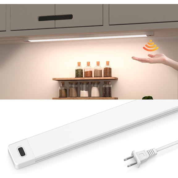 16 Inch Under Cabinet Lights with Hand Wave, Counter Lighting 4000K Natural White,Dimmable,Plug and Play,LED for Kitchen Cabinet, Cupboard, Closet, Desk