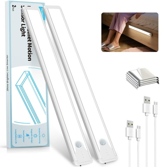 Under Cabinet Lighting, 16 Inch 83 LED Rechargeable Magnetic Motion Sensor Light Indoor, Brightness Dimmable 6500K Stepless Dimming Closet Light, For Under Counter, Kitchen, Stairs, Closet, 2 Pack