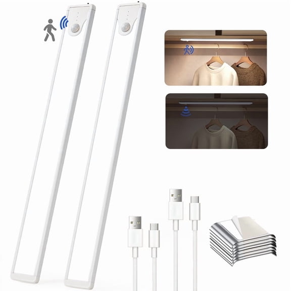 SUNLINKCO 16 Inch Under Cabinet Lights, 83 LED Rechargeable Magnetic Motion Sensor Lighting 2 Pack, Brightness 6500K Stepless Dimming Closet Light for Under Counter, Kitchen, Stairs