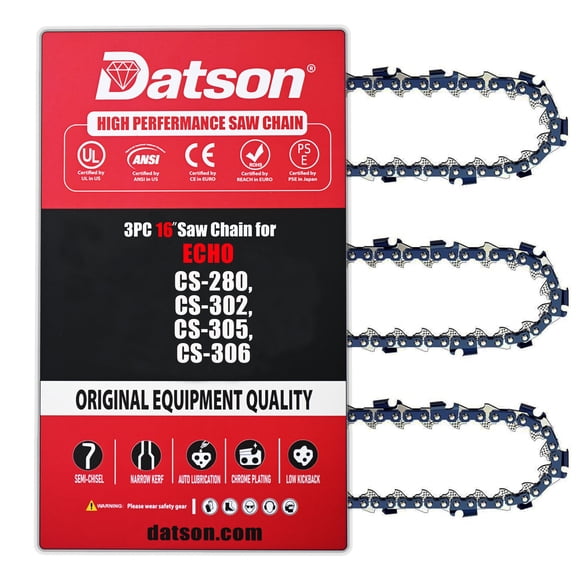 16 Inch Chainsaw Chain 3/8" LP Pitch .050" Gauge 56 Drive Links Fits For ECHO CS-355T, CS-360T, CS-361P, CS-370, CS-370F, CS-370T, CS-400F, ECS-2000, ECS-3000 (3 Chains)