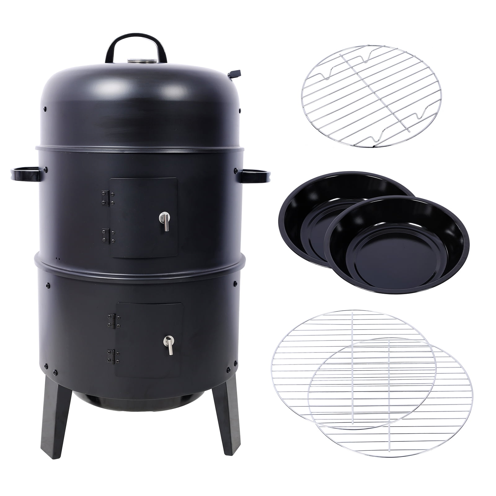 16-Inch Charcoal Smoker Grill, 3-in-1 Vertical Wood Smoker for Camping, Backyard, Outdoor Cooking with Thermometer & Adjustable Vents