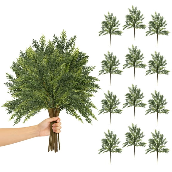 16 Inch Christmas Fake Juniper Cedar Pine Branches, Faux Cedar Branches Artificial Christmas Sprigs Picks for Home Decoration Garland Wreath DIY Craft Garden Holiday