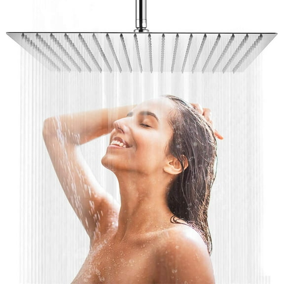 16 Inch Chrome Polish Rain Shower Head, Square Ultra Thin 304 Stainless Steel High Pressure Rainfall Shower Head