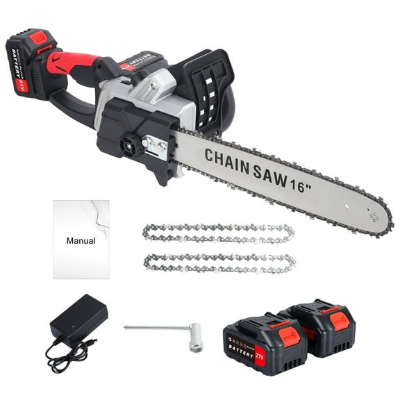 16 Inch Cordless Chainsaw, Brushless Motor Electric Chainsaw, Battery Powered Chainsaw with 2 Batteries and Dual Port Rapid Charger Included, for Tree Felling, Pruning, Logging and Firewood