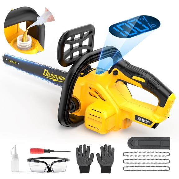16 Inch Cordless Chainsaw Compatible with Dewalt 20V/60V MAX Battery (Tool Only,Not Battery), Brushless Chainsaw with Auto Oiler, 3 Chains, Battery Level Screen, for Tree Saw Trimming, Wood Cutting