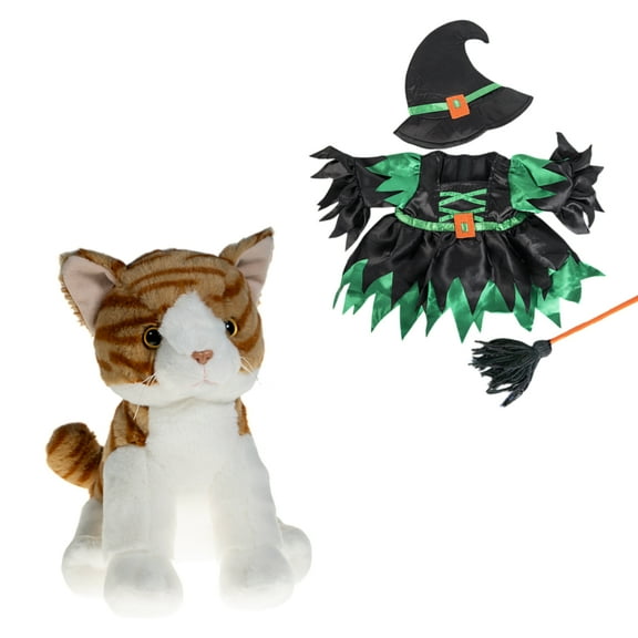 16 Inch Creamsicle The Tabby Cat Plush Toy in Enchanting Witch Costume Halloween Plush Stuffed Toy with Witch Hat, Dress, and Broomstick Soft & Cuddly Stuffed Animal Gift for Kids