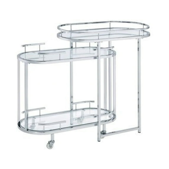 16 Inch Curved 2 Tier Serving Bar Cart with Tempered Glass Shelves Silver - Saltoro Sherpi