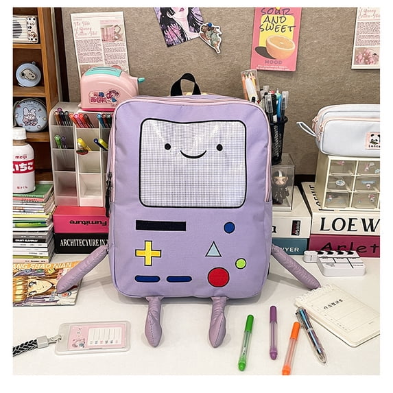 16 Inch Cute Adventure Travel Backpack with Embroidered Front and Dual Zippers with embroidered front, BeeMore Cartoon Robot Travel Laptop, Reinforced Adjustable Straps and Top Carry Handle