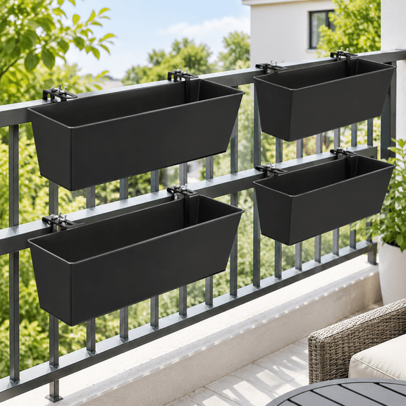 16 Inch Deck Railing Planter Boxes with Adjustable Brackets, 4-Pack