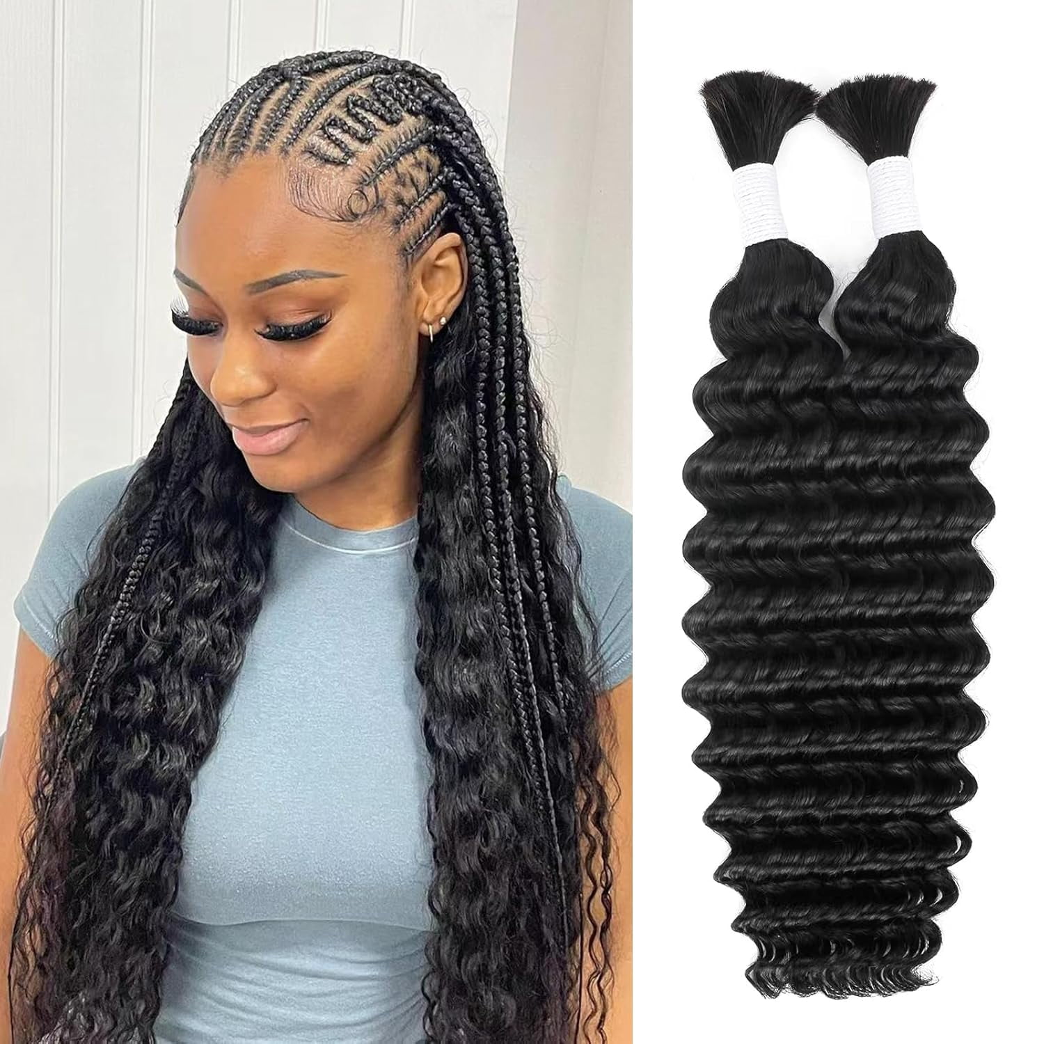 16 Inch Deep Wave Human Braiding Hair for Boho Braids Curly Human Hair ...