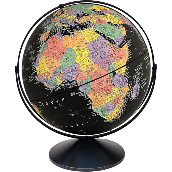 16 Inch Desktop World Globe, Raised Relief Map, Full Swing Gyromatic Assembly, 4000+ Place Names,Black