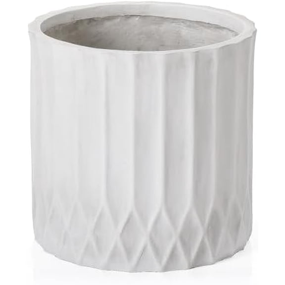 16 Inch Dia Round Magnesium Oxide Tree Pot, Indoor Outdoor Large Plant Pot with Drainage Hole, White Concrete Planter for Olive Tree Bamboo, Antique White$$Garden & Patio