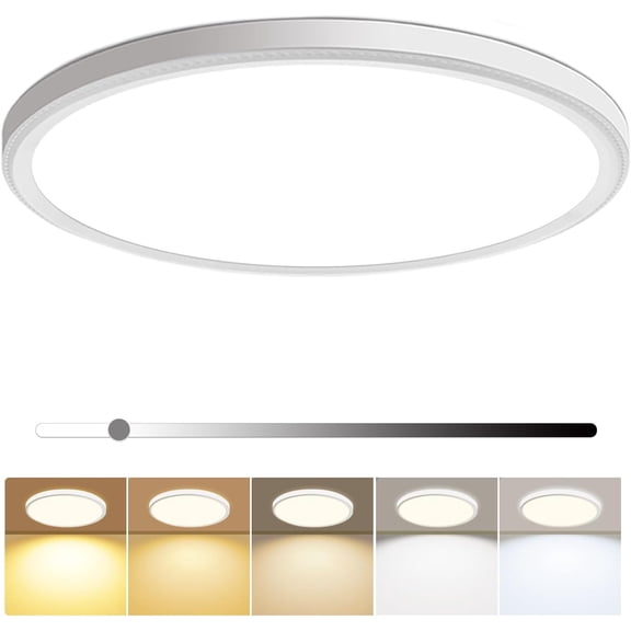 16 Inch Dimmable LED Flush Mount Ceiling Light 4800LM Round Light Fixture 5 Color Temperature Selectable Super Slim Large Flat Ceiling Lamp for Living Dining Room White