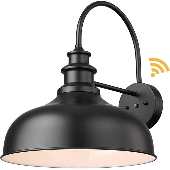 16 Inch Dome Large Dusk to Dawn Sensor Outdoor Barn Light Farmhouse Outdoor Wall Sconce Industrial Exterior Wall Lighting Fixture(Black Finish with White Interior,1Pack)