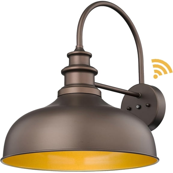 16 Inch Dome Large Dusk to Dawn Sensor Outdoor Barn Light Farmhouse Outdoor Wall Sconce Industrial Exterior Wall Lighting Fixture, Outside Lantern(Oil rubbed bronze Finish with Gold Interior,1Pack)