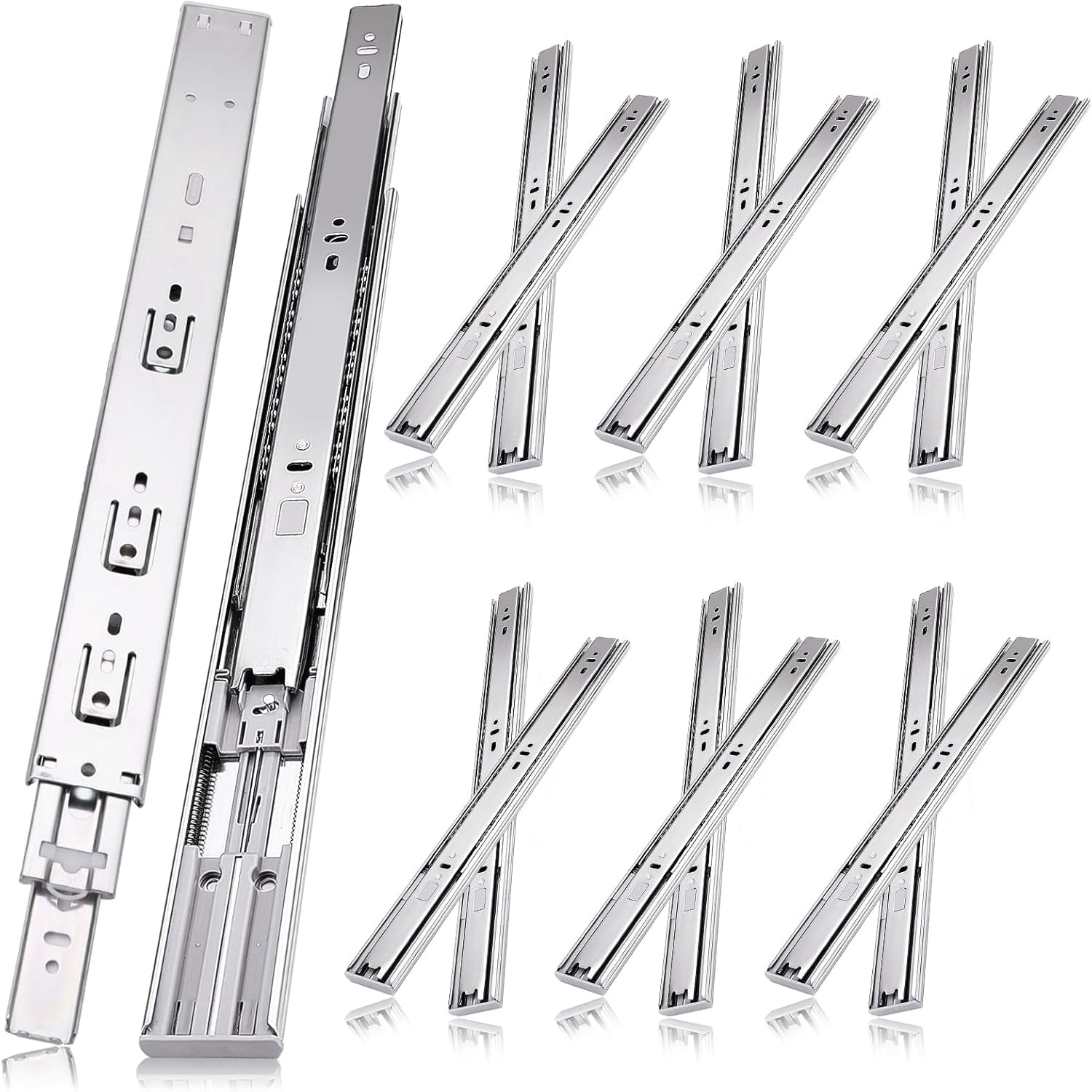 16 Inch Drawer Slides, 6 Pairs Soft Close 3-Fold Full Extension Ball ...