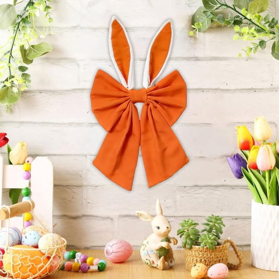 16 Inch Easter Bunny Ears Bows for Wreaths, Colorful Spring Decorative Wreath Bow for Holiday Tree Topper Decor, Easter Basket DIY Crafts Wall Window Indoor Home Party Supplies (Orange)