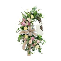 16 Inch Easter Wreath for Front Door,Spring Bunny Floral Wreath with Bow,Pastel Eggs,and Lily Decor,Outdoor Indoor Easter Door Decorations for Home,Porch,or Window