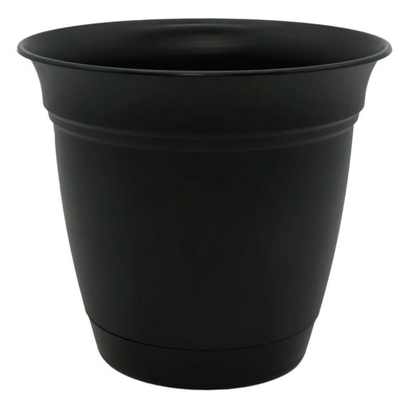 16 Inch Eclipse Round Planter with Saucer - Indoor Outdoor Plant Pot for Flowers, Vegetables, and , Black