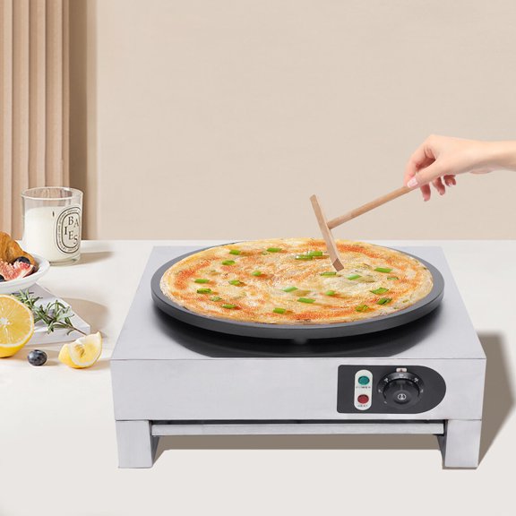 16-Inch Electric Crepe Maker with Adjustable Temperature Control, 3000W, Non-Stick Hot Plate, Includes Wooden Spatula Ideal for Restaurants and Home Use