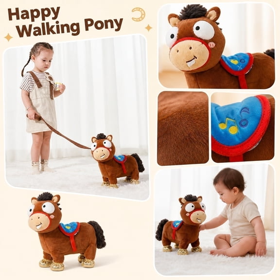 16 Inch Electric Interactive Stuffed Horse Toys, Plush Companion, Holiday Gift, Sensory Toys, Nursery Decor, Made with Child-Safe Soft Plush, Durable Inner Mechanical Structure,