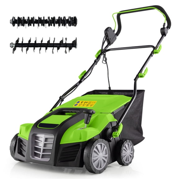 16-Inch Electric Lawn Dethatcher Green Black