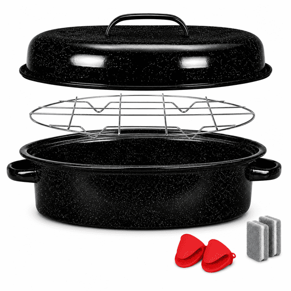16 Inch Enamel Roasting Pan with Lid & Rack