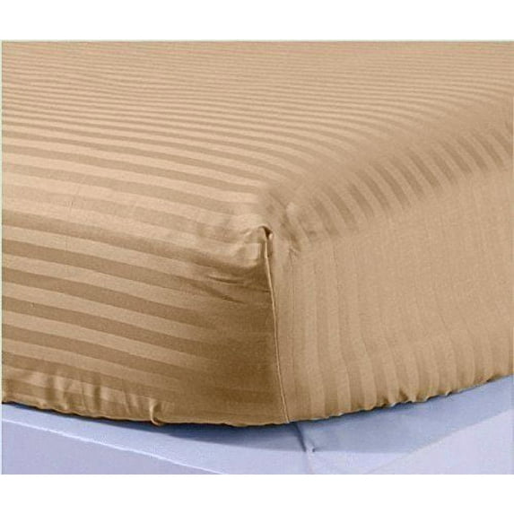 16 Inch Extra Deep Fitted Sheet/Bottom Sheet (Full XL, Stripe Taupe) - 1800 Series Brushed Microfiber - Deep Pocket Fitted Sheet by The Great American Store