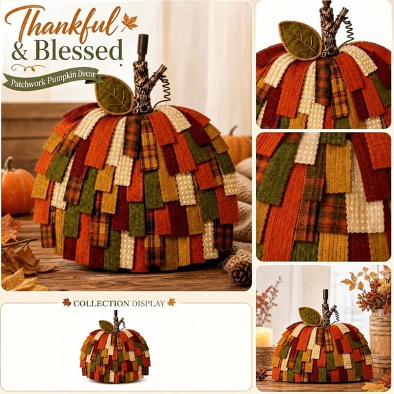 16 Inch Fabric Pumpkin Fall Decor Autumn Pumpkin Primitive Rustic Thanksgiving Halloween Home Decor Tiered Tray Table Centerpiece 1 Piece