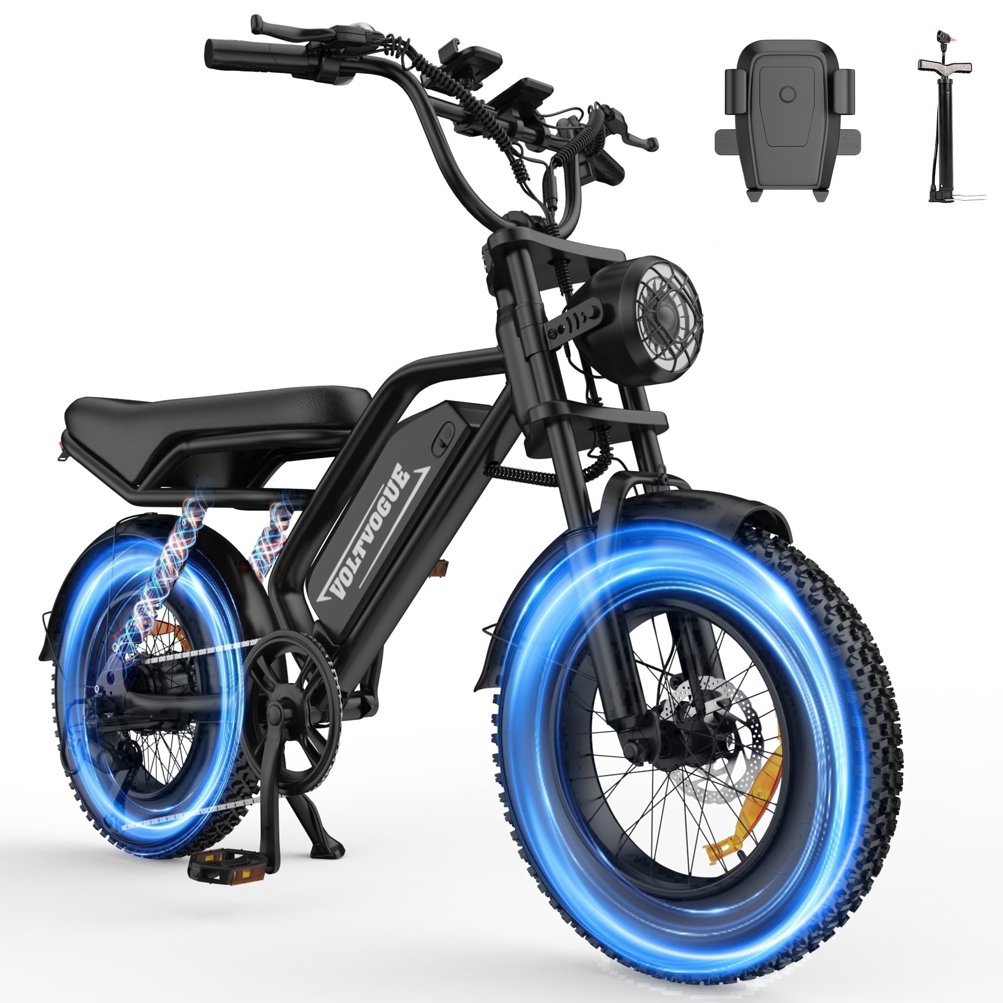 VOLTVOGUE VV-16 Adult Electric Bike, 16" Fat Tire Ebike, 48V 15.6Ah 748Wh Lithium Battery, 750W Motor, Full Suspension All-Terrain E-Bike with App Control, Recommended Age 16+ UL2849