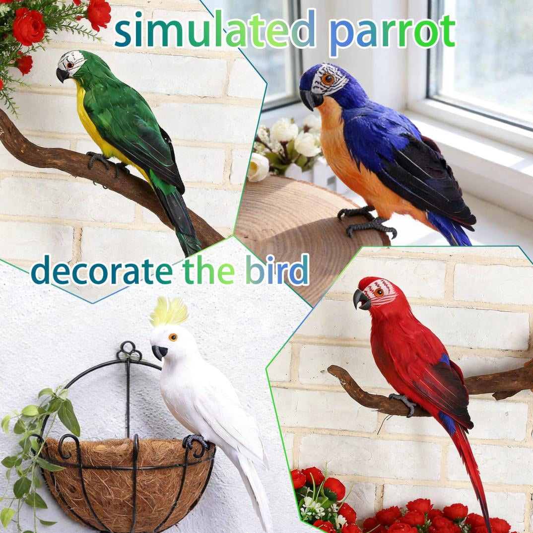 16-Inch Feathered Artificial Parrot, Realistic Handcrafted Bird ...