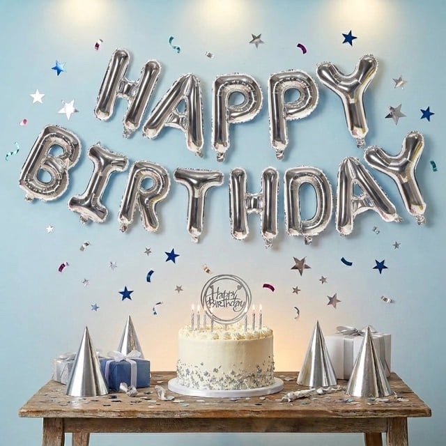 16 Inch Foil Silver Happy Birthday Balloons Silver Birthday Banner ...