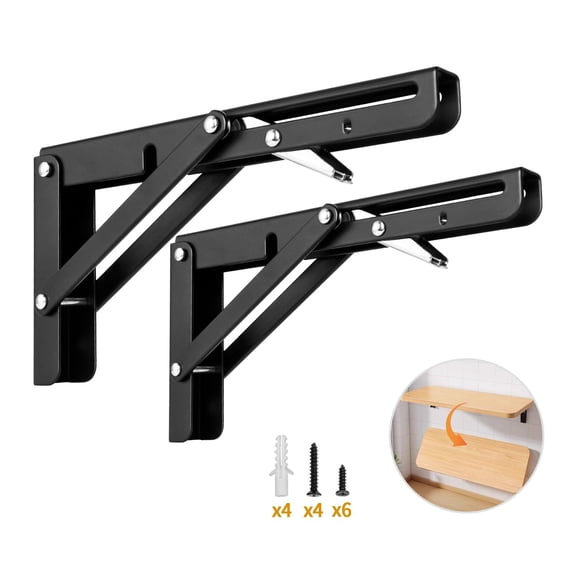 16 Inch Folding Shelf Bracket, 4 Pack Heavy Duty Wall Mounted Foldable Brackets, Space-Saving Metal Collapsible Shelf Brackets, Max Load:180lbs