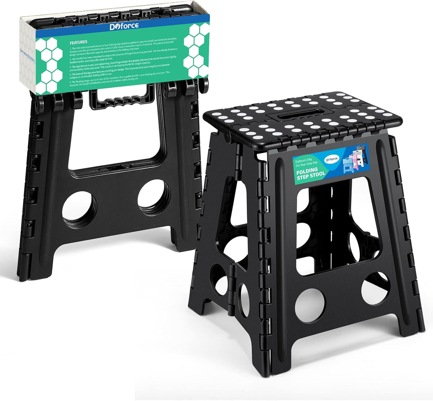 16 Inch Folding Step Stool 400lbs Capacity Sturdy Plastic Foldable Step ...