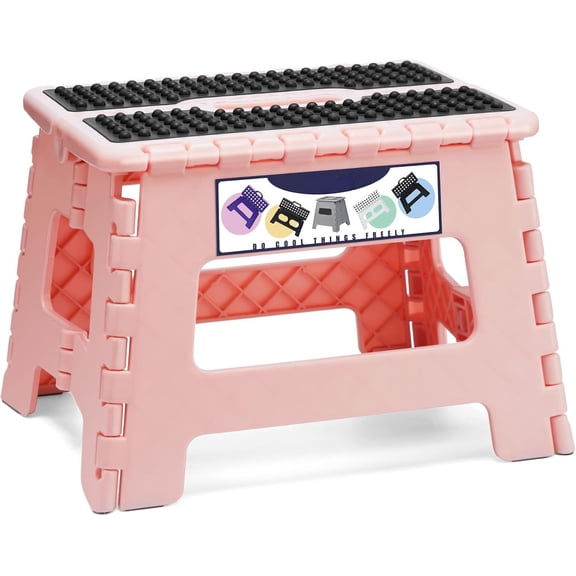 16 Inch Folding Step Stool, Foldable Stool for Adults with Locking Design, Portable Collapsible Plastic Step Stool, Slip-Resistant Folding Stool for Kitchen, Bathroom and Bedroom, Holds Up to 400 lbs