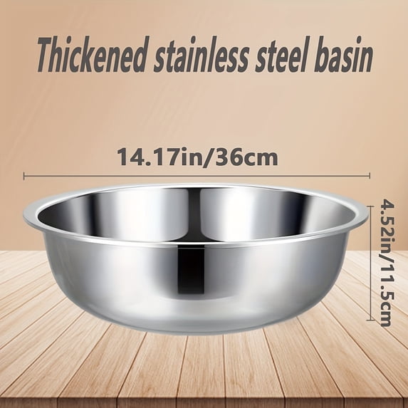 16 Inch Footed Stainless Steel Mixing Bowl, Rust-Resistant Large Salad Bowl, Fruit Veg Wash Basin Dish Pan, Easy Clean Durable Father’s Day Kitchen Gift