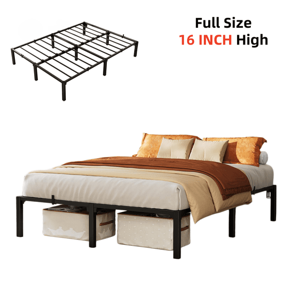 16 Inch Full Metal Bed Frame, Heavy Duty Platform Bed Frame with Reinforced Slats Support, Noise Free, No Box Spring Needed