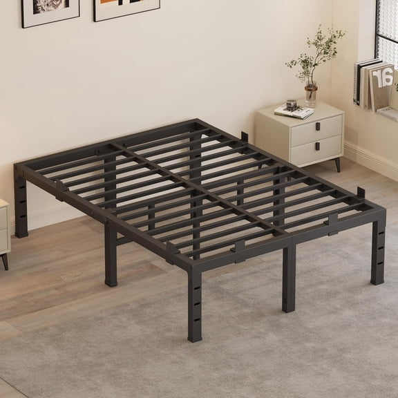 16 Inch Full Size , Heavy Duty Metal Platform 3500 lbs Capacity, No Box Spring Needed, 6 Mattress Slide Stopper, Headboard Holes, Noise-Free, Easy Assembly